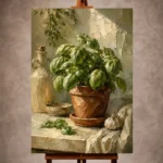 Olive green fresh refined Herb Wall Art print for elegant interiors. No text or watermarks in design.