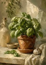 Olive Green Basil Herb Wall Art Canvas Print