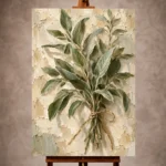 Sage and ivory serene Herb Wall Art print for elegant interiors. No text or watermarks in design.