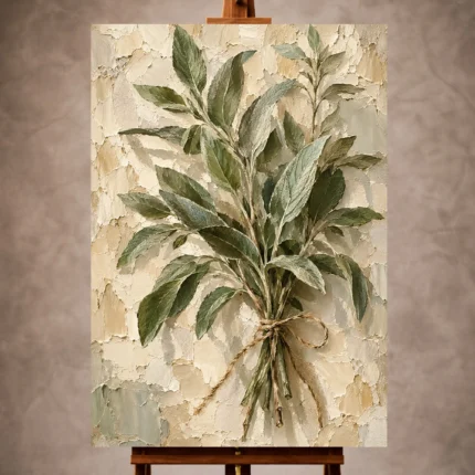 Sage and ivory serene Herb Wall Art print for elegant interiors. No text or watermarks in design.