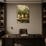 Sage Green Culinary Herb Wall Art Canvas Print displayed in a contemporary gallery-inspired room