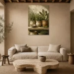 Sage Green Culinary Herb Wall Art Canvas Print presented in a sophisticated home setting