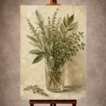 Sage and olive quiet luxury Herb Wall Art print for elegant interiors. No text or watermarks in design.