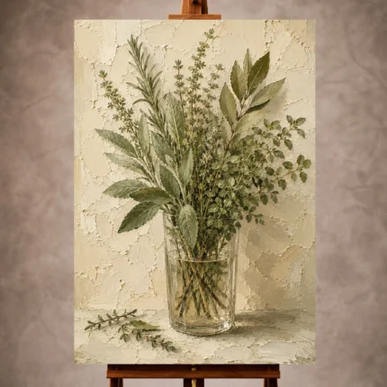 Sage and olive quiet luxury Herb Wall Art print for elegant interiors. No text or watermarks in design.
