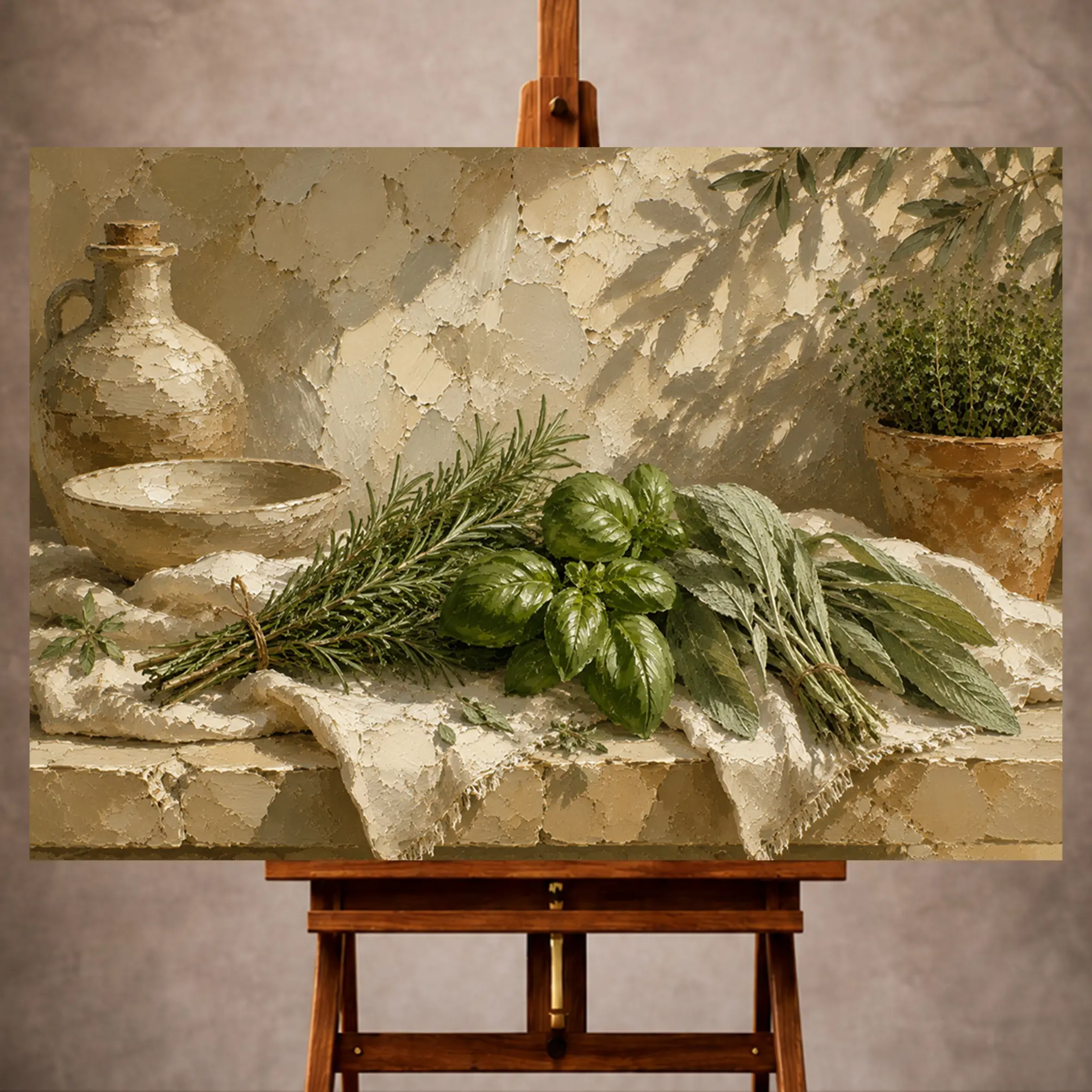 Premium Wall Art Yatay Html Edition – KITCHENWALL056 Image 1 Sage green calm botanical Herb Wall Art print for elegant interiors. No text or watermarks in design.