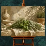 Sage Green Mediterranean Herb Wall Art Canvas Print - Image 2