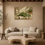Sage Green Mediterranean Herb Wall Art Canvas Print presented in a sophisticated home setting
