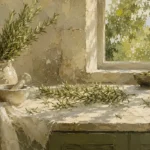 Sage Green Morning Window Herb Wall Art Canvas Print
