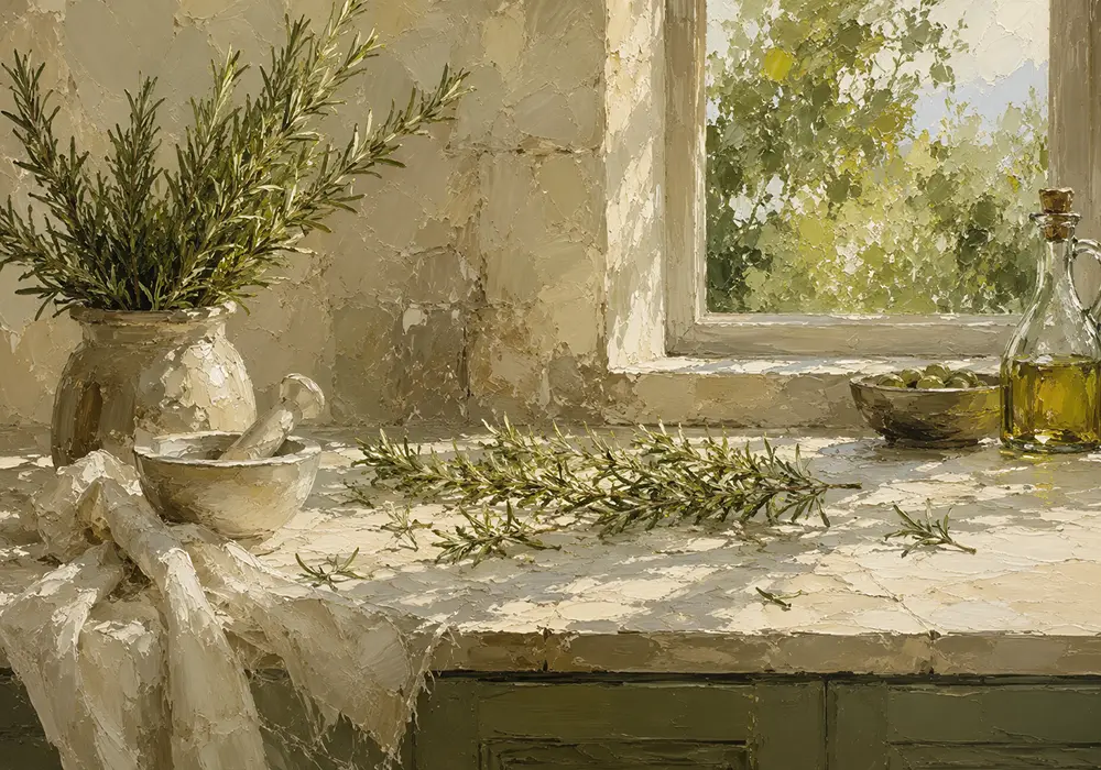 Sage Green Morning Window Herb Wall Art Canvas Print
