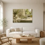 Sage Green Morning Window Herb Wall Art Canvas Print styled in a refined neutral interior