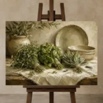 Sage & Olive Atelier Herb Wall Art Canvas Print displayed on a studio easel