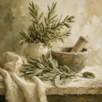 Sage Green Mortar & Pestle Herb Wall Art Canvas Print