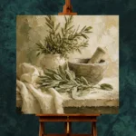 Sage Green Mortar & Pestle Herb Wall Art Canvas Print - Image 2