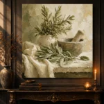 Sage Green Mortar & Pestle Herb Wall Art Canvas Print - Image 4
