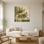 Sage Green Mortar & Pestle Herb Wall Art Canvas Print styled in a refined neutral interior
