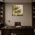 Sage Green Mortar & Pestle Herb Wall Art Canvas Print displayed in a contemporary gallery-inspired room