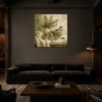 Sage Green Mortar & Pestle Herb Wall Art Canvas Print shown in a warm modern interior
