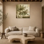 Sage Green Mortar & Pestle Herb Wall Art Canvas Print presented in a sophisticated home setting