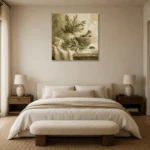 Sage Green Mortar & Pestle Herb Wall Art Canvas Print showcased in an elegant minimalist interior