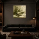 Rosemary Green Mediterranean Herb Wall Art Canvas Print shown in a warm modern interior