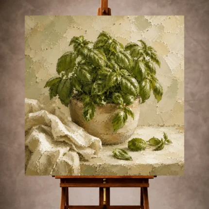 Fresh olive green elegant Herb Wall Art print for elegant interiors. No text or watermarks in design.