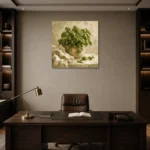 Fresh Olive Green Basil Herb Wall Art Canvas Print displayed in a contemporary gallery-inspired room
