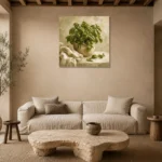 Fresh Olive Green Basil Herb Wall Art Canvas Print presented in a sophisticated home setting