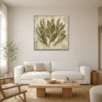 Sage & Ivory Thyme Herbarium Herb Wall Art Canvas Print styled in a refined neutral interior