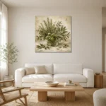 Sage Green Mixed Culinary Herb Wall Art Canvas Print styled in a refined neutral interior