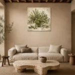 Sage Green Mixed Culinary Herb Wall Art Canvas Print presented in a sophisticated home setting