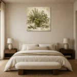 Sage Green Mixed Culinary Herb Wall Art Canvas Print showcased in an elegant minimalist interior