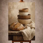 Cream and clay Rustic Kitchen Wall Art print for elegant interiors. No text or watermarks in design.