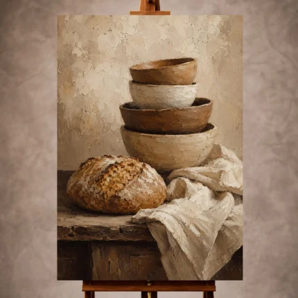 Cream and clay Rustic Kitchen Wall Art print for elegant interiors. No text or watermarks in design.
