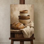 Cream & Clay Rustic Kitchen Still Life Wall Art Canvas Print displayed on a studio easel