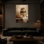 Cream & Clay Rustic Kitchen Still Life Wall Art Canvas Print shown in a warm modern interior