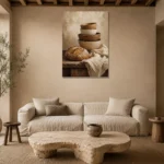 Cream & Clay Rustic Kitchen Still Life Wall Art Canvas Print presented in a sophisticated home setting