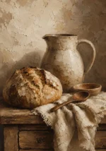 Cream & Umber Rustic Kitchen Still Life Wall Art Canvas Print