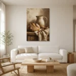 Cream & Umber Rustic Kitchen Still Life Wall Art Canvas Print styled in a refined neutral interior