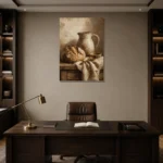 Cream & Umber Rustic Kitchen Still Life Wall Art Canvas Print displayed in a contemporary gallery-inspired room