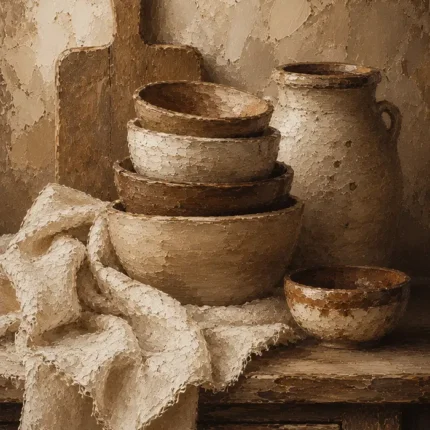 Clay & Taupe Rustic Kitchen Still Life Wall Art Canvas Print