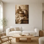 Clay & Taupe Rustic Kitchen Still Life Wall Art Canvas Print styled in a refined neutral interior