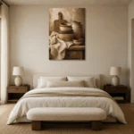 Clay & Taupe Rustic Kitchen Still Life Wall Art Canvas Print showcased in an elegant minimalist interior