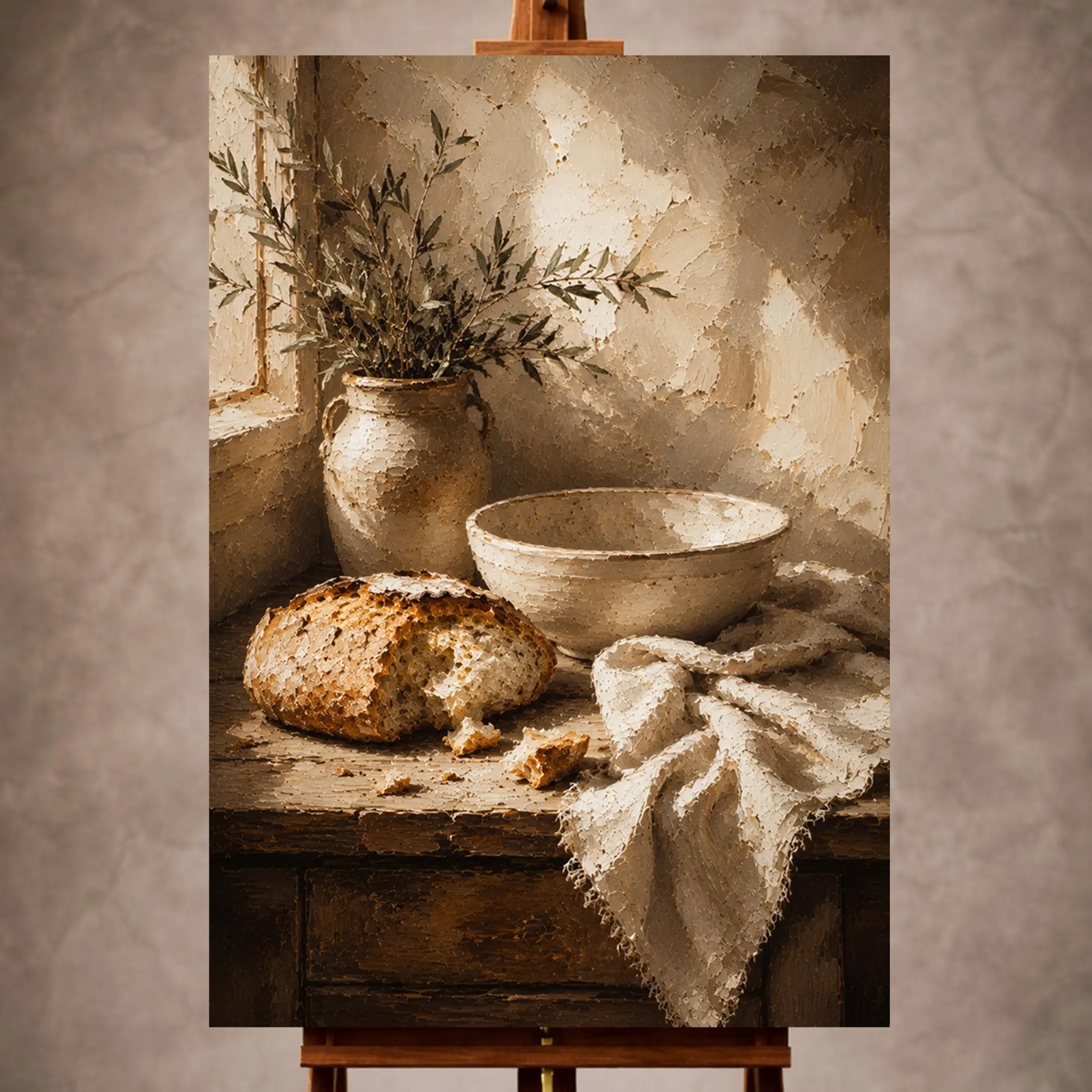 Premium Wall Art Dikey Html Edition – KITCHENWALL069 Image 1 Cream and honey beige Rustic Kitchen Wall Art print for elegant interiors. No text or watermarks in design.