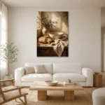 Cream & Honey Beige Rustic Kitchen Still Life Wall Art Canvas Print styled in a refined neutral interior