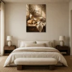 Cream & Honey Beige Rustic Kitchen Still Life Wall Art Canvas Print showcased in an elegant minimalist interior