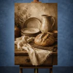 Cream & Muted Bronze Rustic Kitchen Still Life Wall Art Canvas Print - Image 2