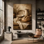 Cream & Muted Bronze Rustic Kitchen Still Life Wall Art Canvas Print - Image 3