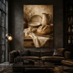 Cream & Muted Bronze Rustic Kitchen Still Life Wall Art Canvas Print - Image 4