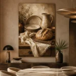 Cream & Muted Bronze Rustic Kitchen Still Life Wall Art Canvas Print - Image 5