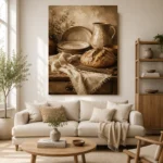 Cream & Muted Bronze Rustic Kitchen Still Life Wall Art Canvas Print - Image 7